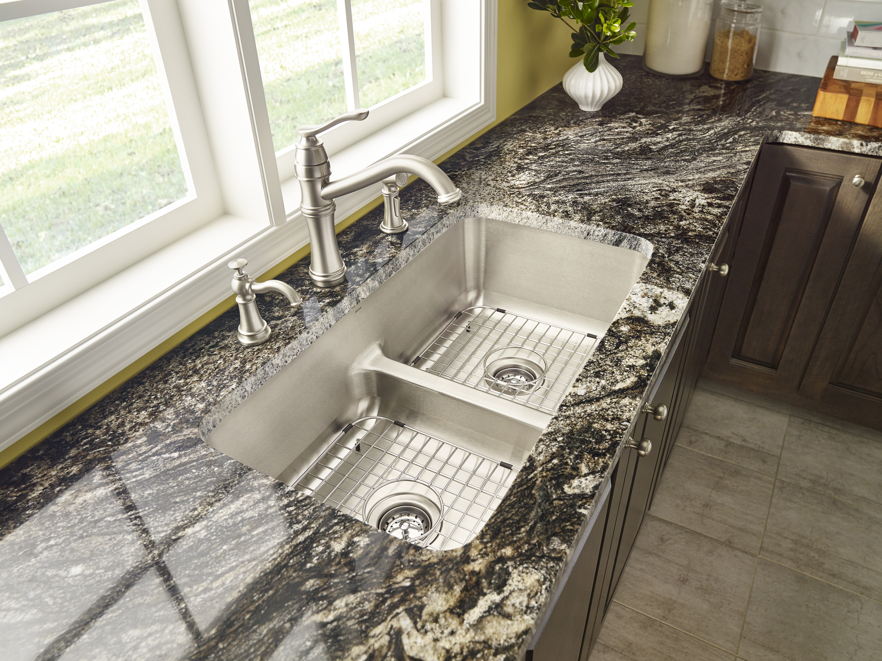 stainless steel low divide kitchen sink